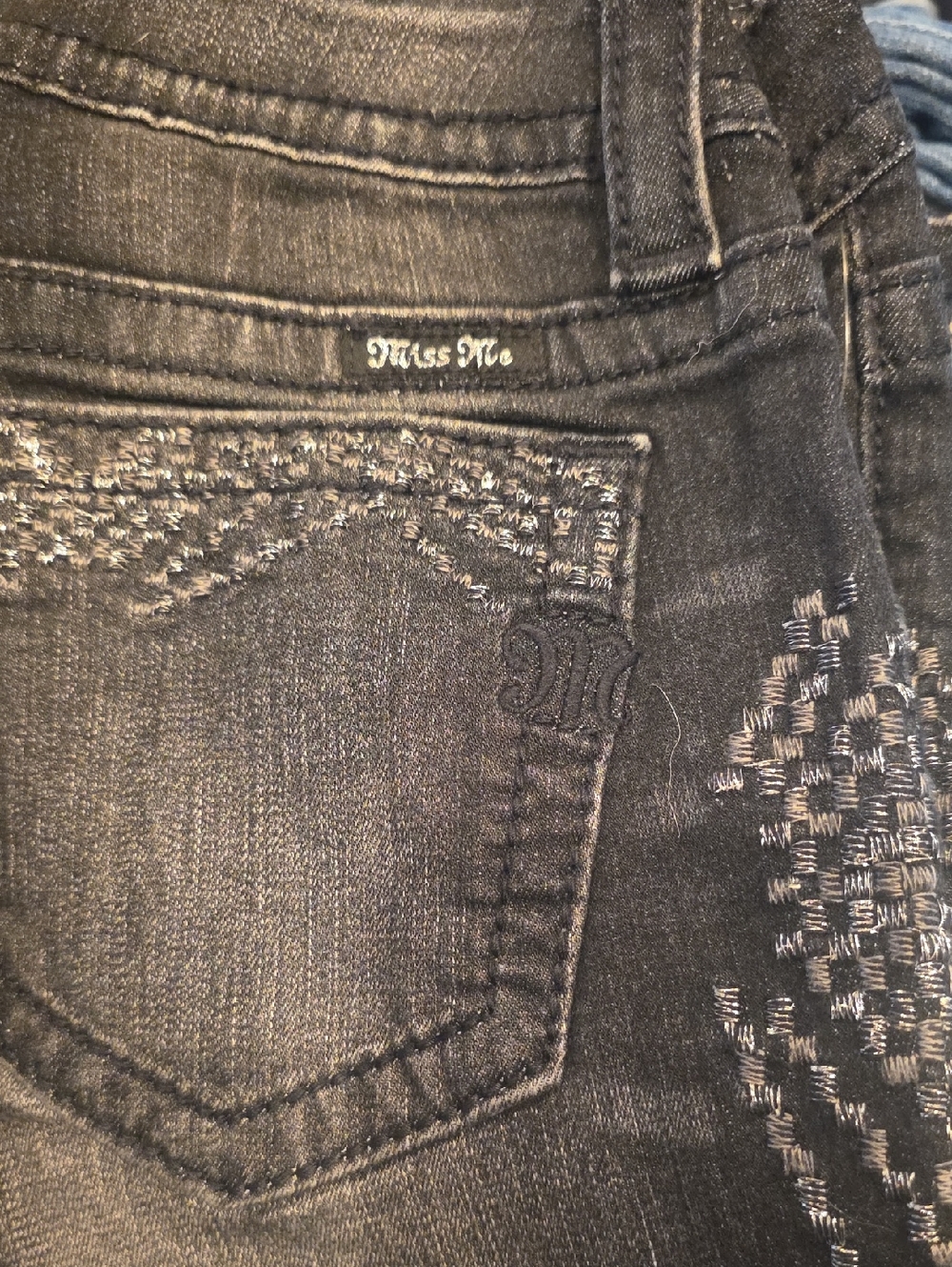 Miss Me Black Skinny Jeans with Tone-on-Tone Embroidery